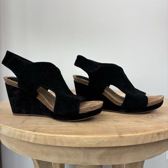 Sofft Shoes - Sofft Leather Suede Wedge Sandals Black 9 Open Toe Capsule Comfort Casual Chloee